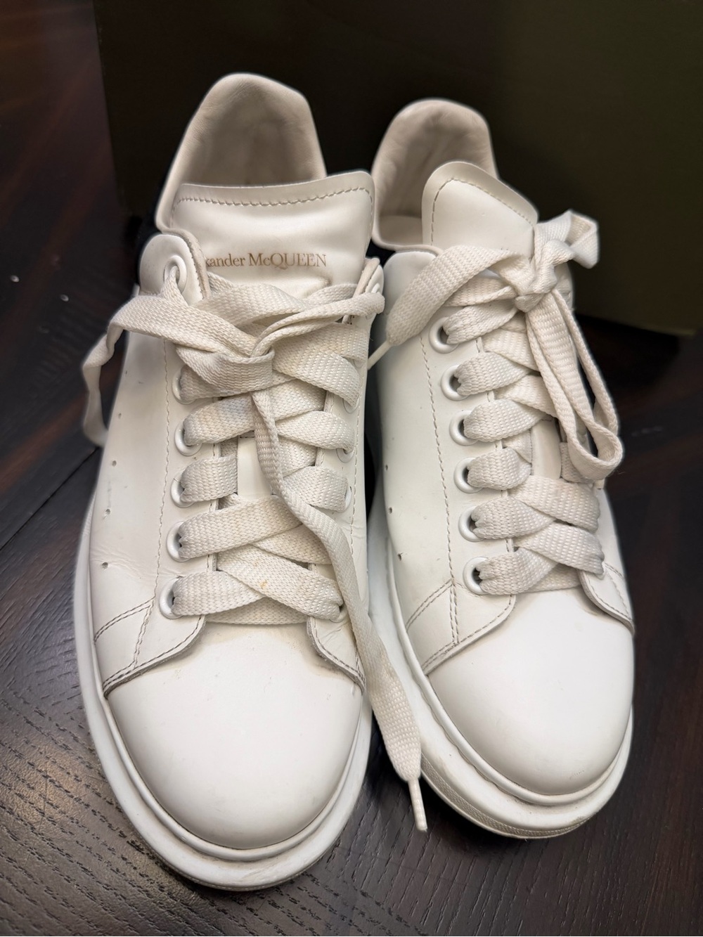 Alexander McQueen White Leather Oversized Sneakers with Black Heel Tab - Picture 8 of 13